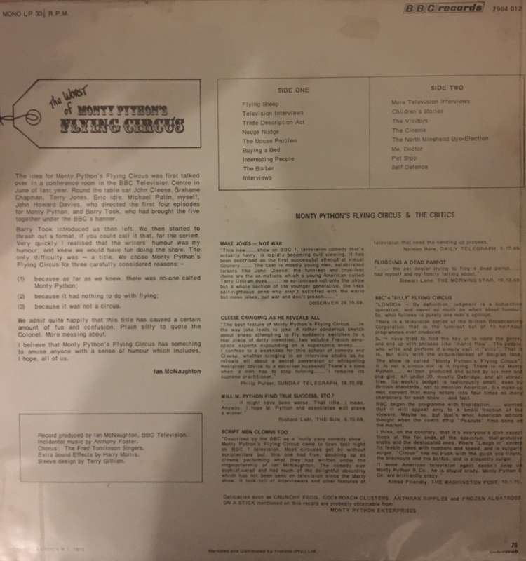 The Worst of Monty Pythons Flying Circus - Vinyl LP Record - Opened  - Very-Good+ Quality (VG+)
