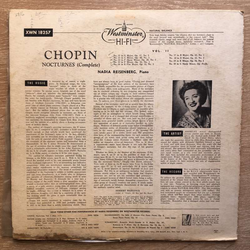 Chopin - Nadia Reisenberg  Nocturnes (Complete) Volume II  - Vinyl LP Record - Opened  - Ve...