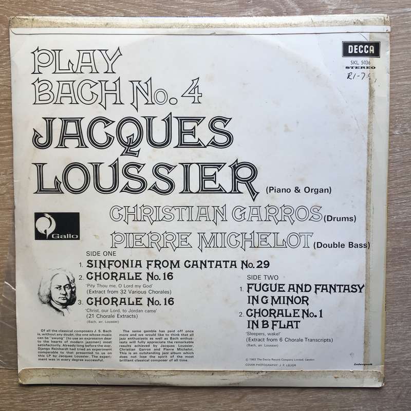 Jacques Loussier, Christian Garros, Pierre Michelot  Play Bach No. 4 -  Vinyl LP Record - V...