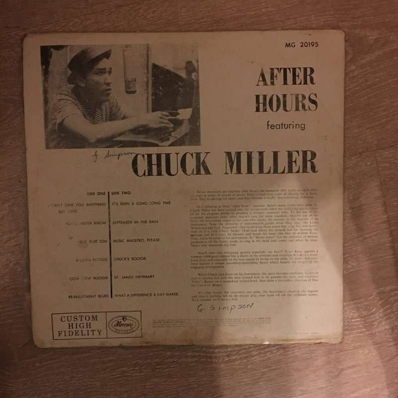 Songs After Hours With Chuck Miller -  Vinyl LP Record - Opened  - Good Quality (G)
