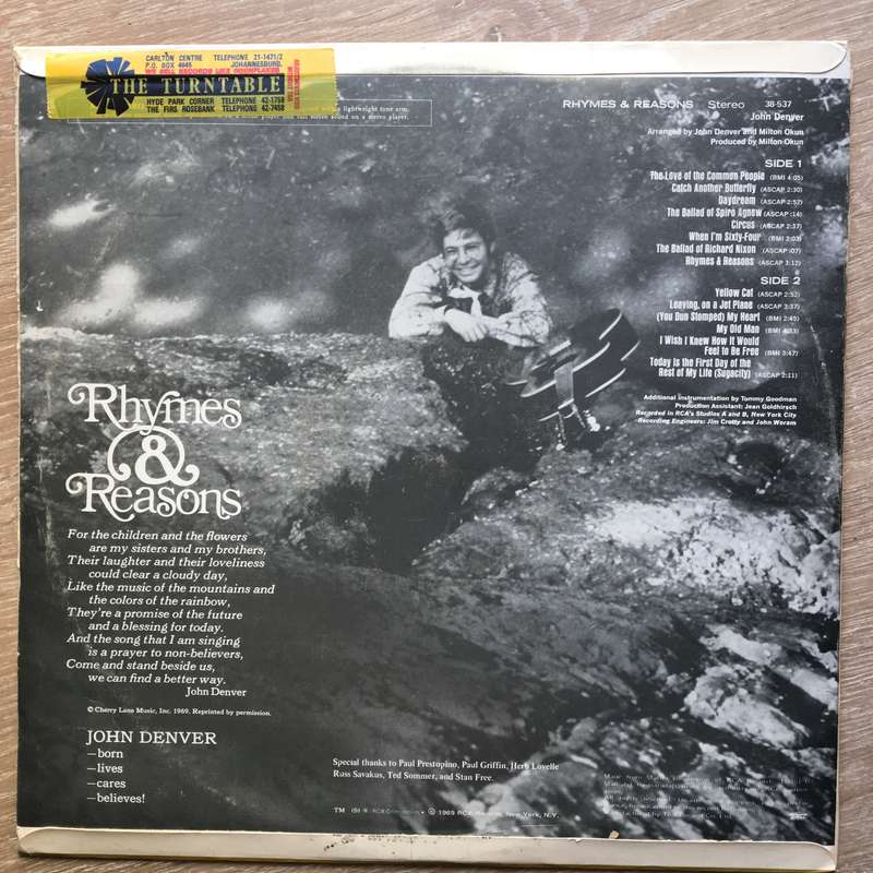 John Denver  Rhymes & Reasons - Vinyl LP Record - Opened  - Very-Good+ (VG+)