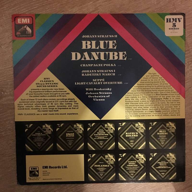 HMV Classsics - Strauss - Blue Danube - Vinyl Record - Opened  - Very-Good+ Quality (VG+)