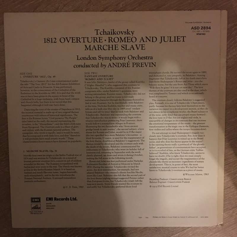 London Symphony Orchestra Conducted By André Previn / Tchaikovsky  1812 Overture  - Vinyl ...