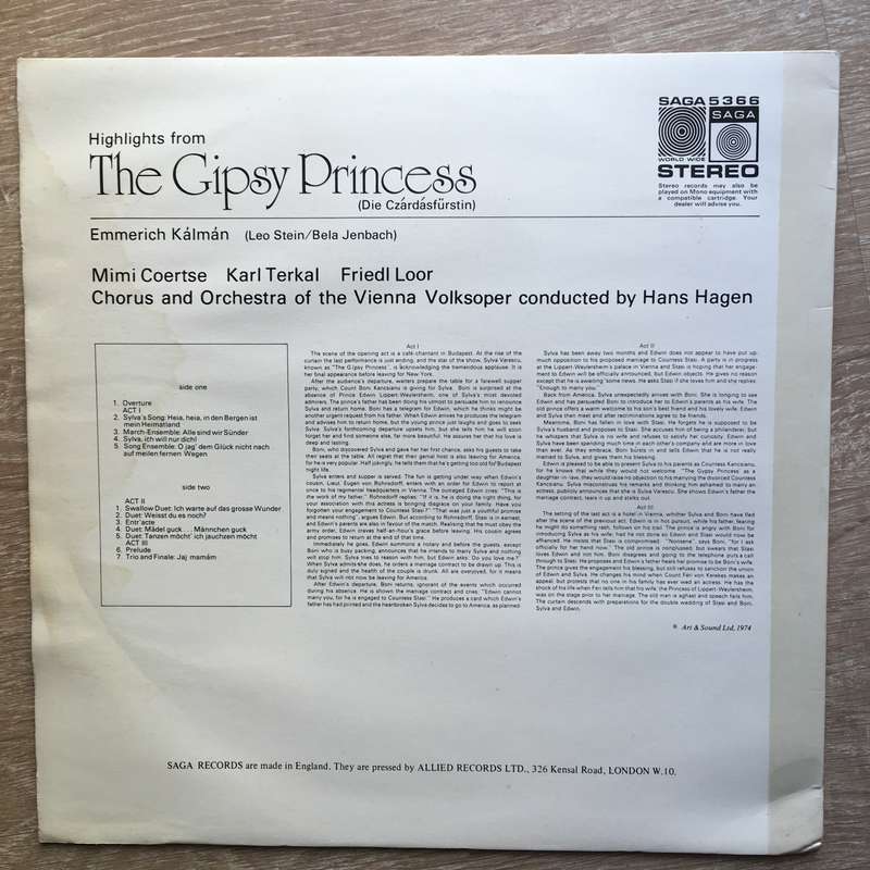 The Gypsy Princess  - Kálmán, Mimi Coertse, Karl Terkal, Friedl Loor, Chorus And Orchestra Of T...