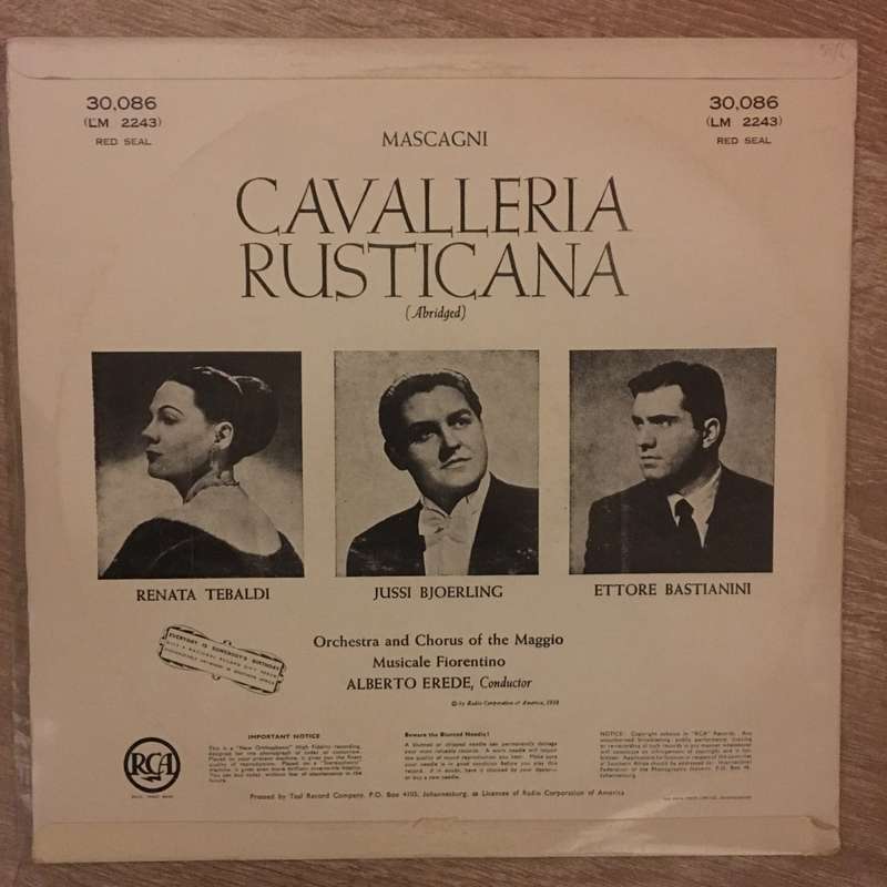 Renata Tebaldi, Jussi Björling, Ettore Bastianini, Alberto Erede  Mascagni: Cavalleria Rus...