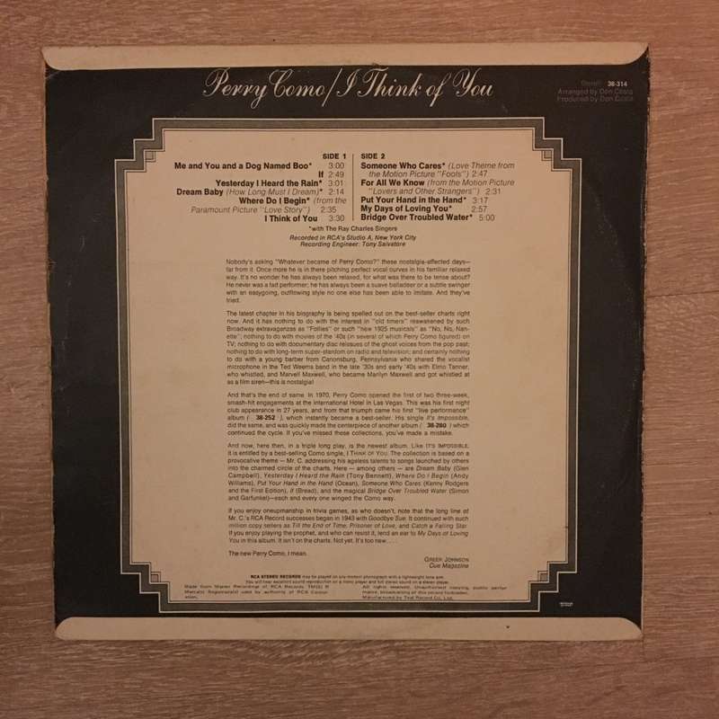 Perry Como - I Think Of You - Vinyl LP Record - Opened  - Very-Good Quality (VG)