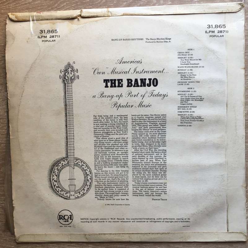 The Banjo Rhythm Kings  Bang-Up Banjo Rhythms   Vinyl LP Record - Opened  - Good+ Qualit...