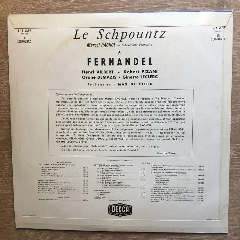 Marcel Pagnol  - Fernandel  Le Schpountz  - Vinyl LP Record - Opened  - Very-Good+ Quali...