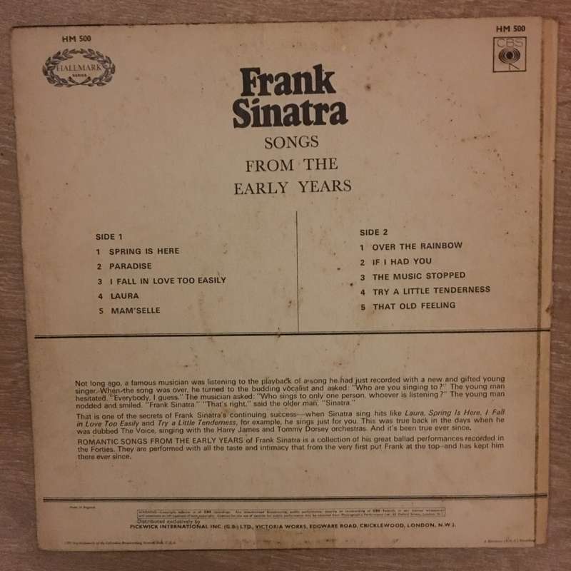 Frank Sinatra - Songs From The Early Years - Vinyl LP Record - Opened  - Good Quality (G)