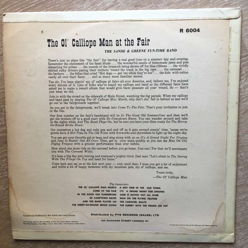 Sande & Greene Fun-Time Band  The Ol' Calliope Man At The Fair - Vinyl LP Record - Opened  ...