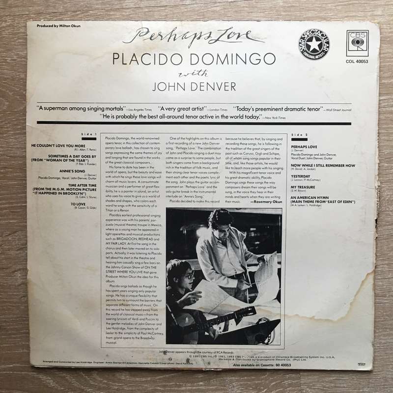 Placido Domingo With John Denver - Perhaps Love - Vinyl LP Record - Very-Good- Quality (VG-)