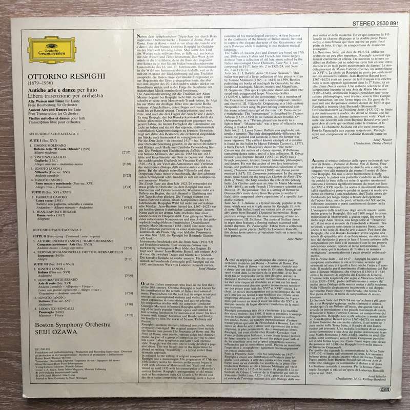 Respighi / Boston Symphony Orchestra · Seiji Ozawa  Antiche arie e danze - Ancient Airs an...