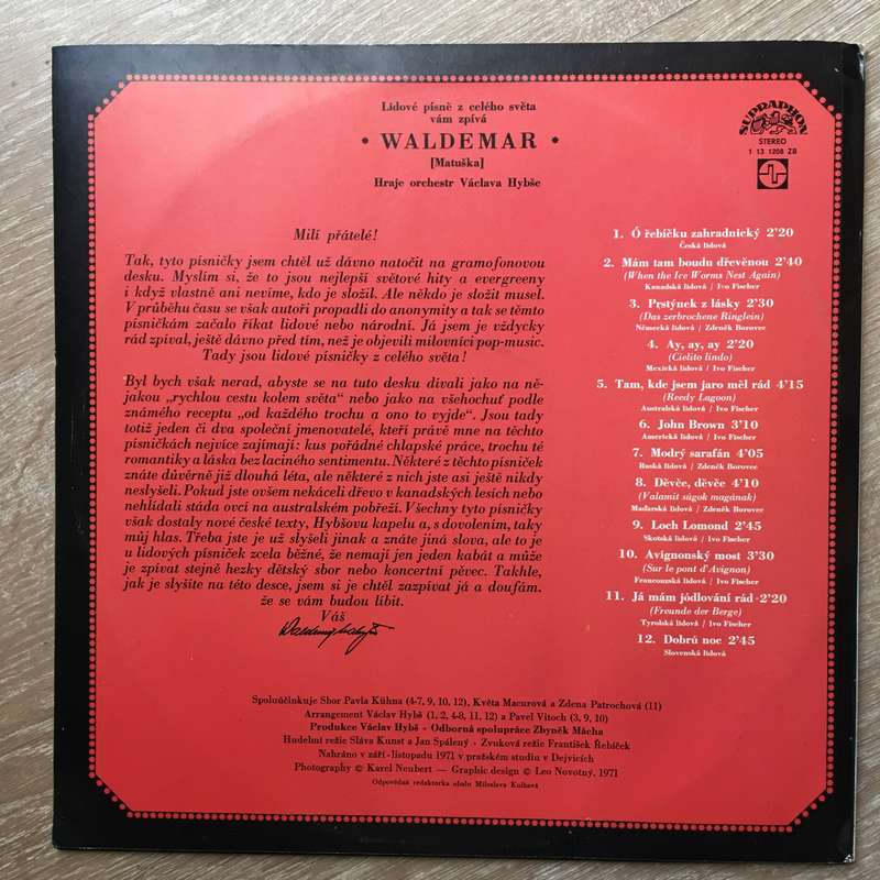 Waldemar  Lidové Písně - Vinyl LP Record - Opened  - Very-Good+ Quality (VG+)