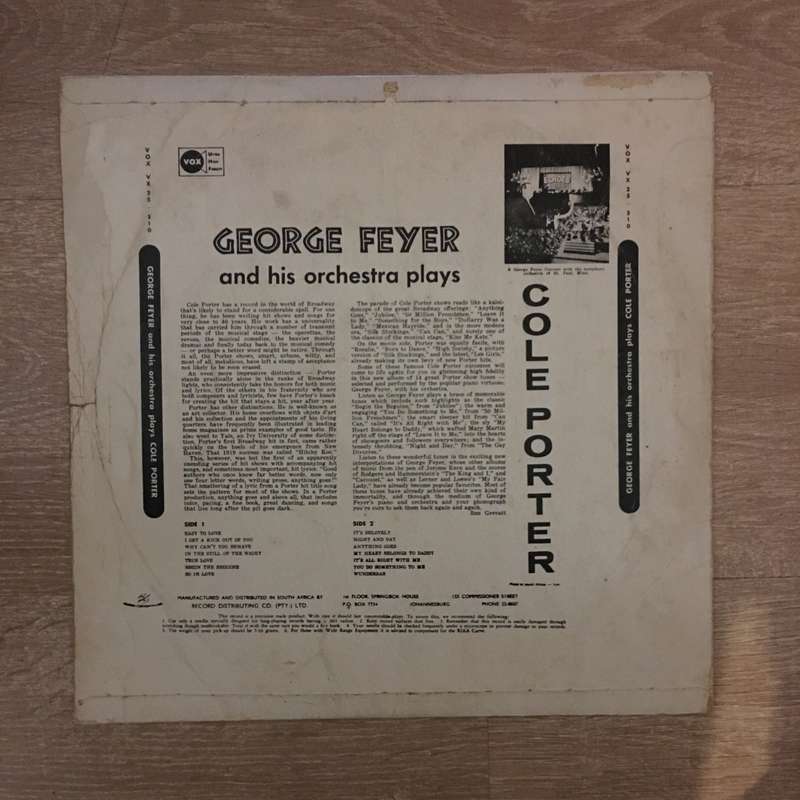 George Feyer Plays Cole Porter - Vinyl LP Record - Opened  - Good+ Quality (G+)