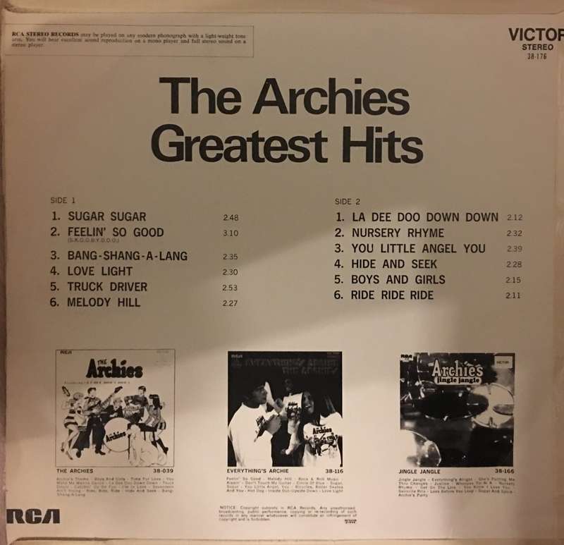 The Archies  - Greatest Hits - Vinyl LP Record - Opened  - Very-Good+ Quality (VG+)