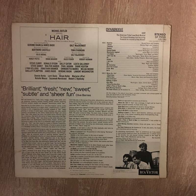 Hair - The Original Broadway Cast Recording  - Vinyl LP Record- Very-Good Quality (VG)