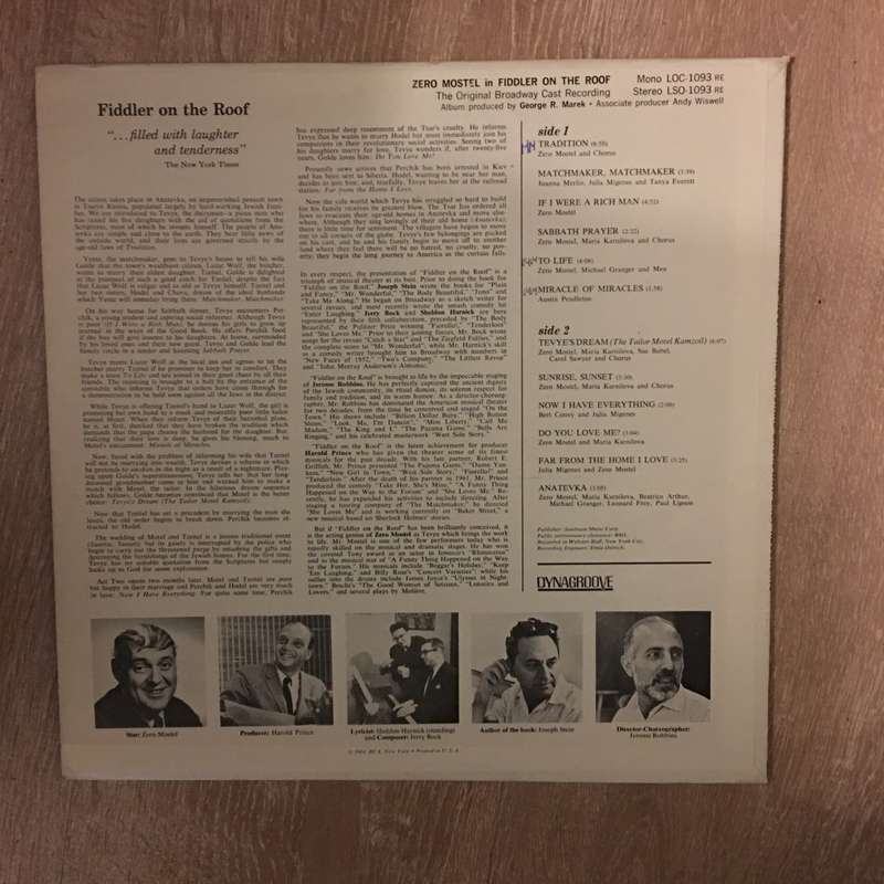 Zero Mostel   Fiddler On The Roof (The Original Broadway Cast Recording) - Vinyl LP Record ...