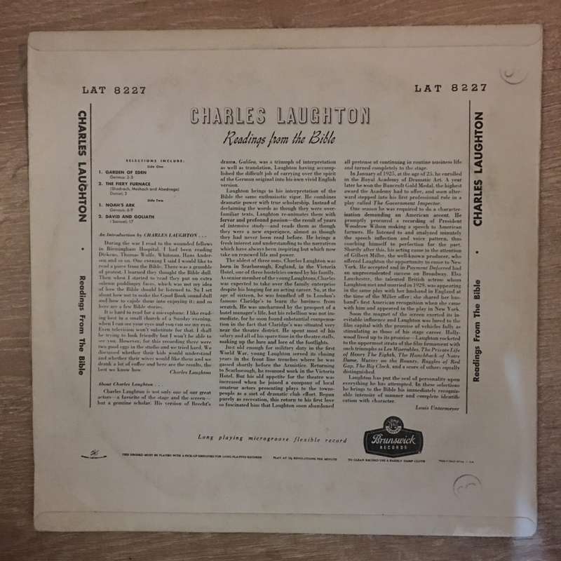 Charles Laughton  Charles Laughton Reading From The Bible  Vinyl LP Record - Very-Goo...