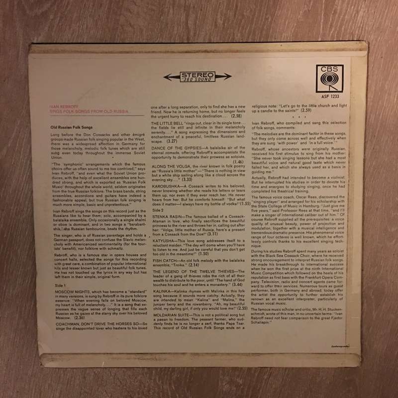 Ivan Rebroff  Sings Folk Songs From Old Russia - Vinyl LP - Opened  - Very-Good+ Quality (VG+)
