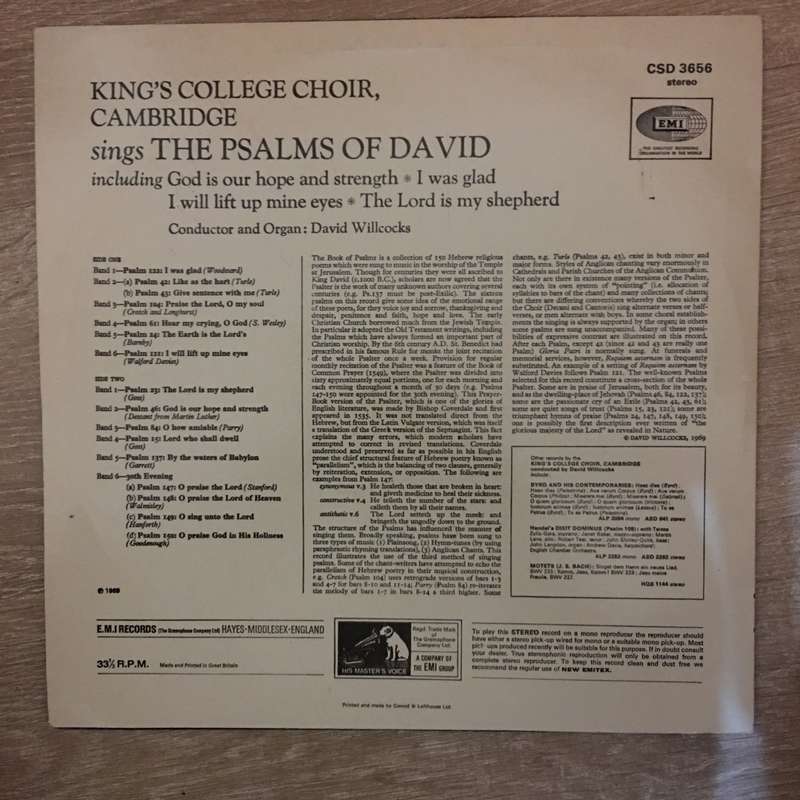 King's College Choir, Cambridge - David Willcocks  The Psalms Of David  Vinyl LP Reco...