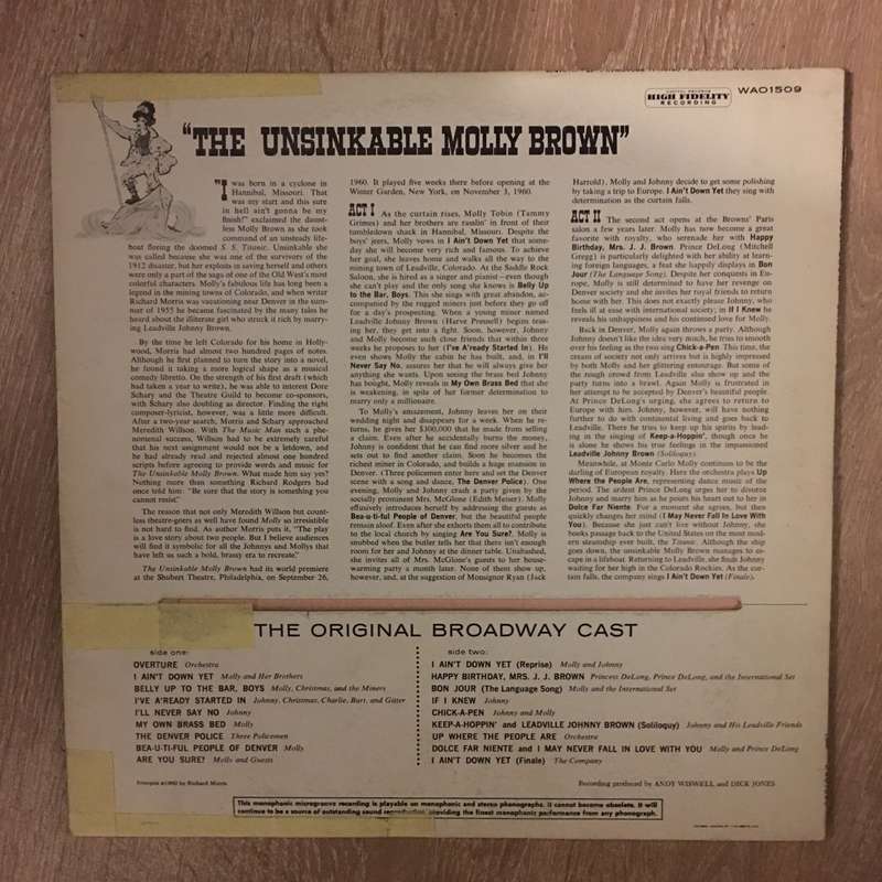 The Unsinkable Molly Brown - Original Broadway Cast - Vinyl LP - Opened  - Very-Good+ Quality (VG+)