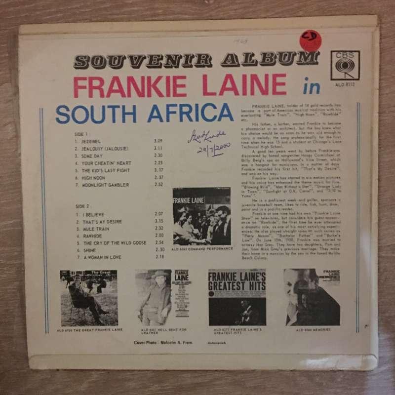 Frankie Laine In South Africa - Souvenir Album - Vinyl LP Record - Good+ Quality (G+)