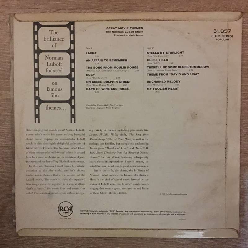 The Norman Luboff Choir  Great Movie Themes - Vinyl LP Record - Opened  - Very-Good Quality...
