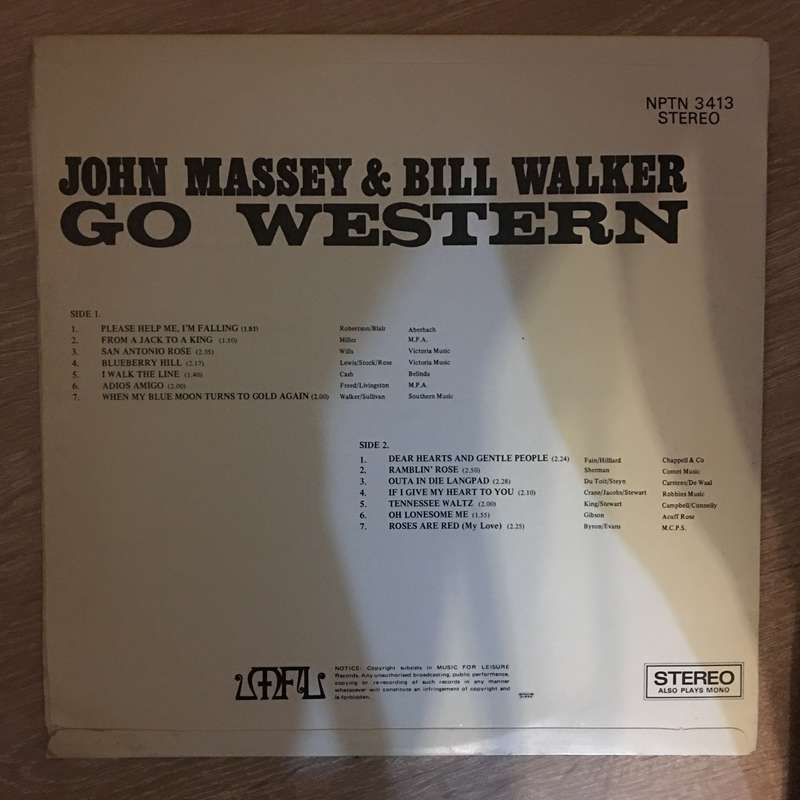 John Massey and Bill Walker - Go Western - Vinyl LP Record - Very-Good+ Quality (VG+)