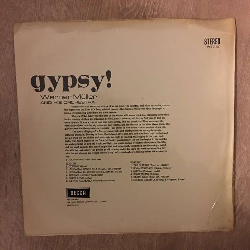 Werner Muller and His Orchestra - Gypsy - Vinyl LP - Opened  - Very-Good+ Quality (VG+)