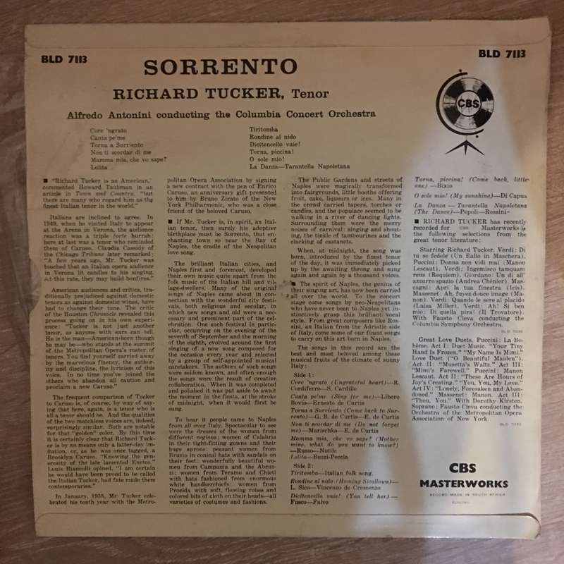 Richard Tucker  Sorrento - Vinyl LP Record - Opened  - Very-Good- Quality (VG-)