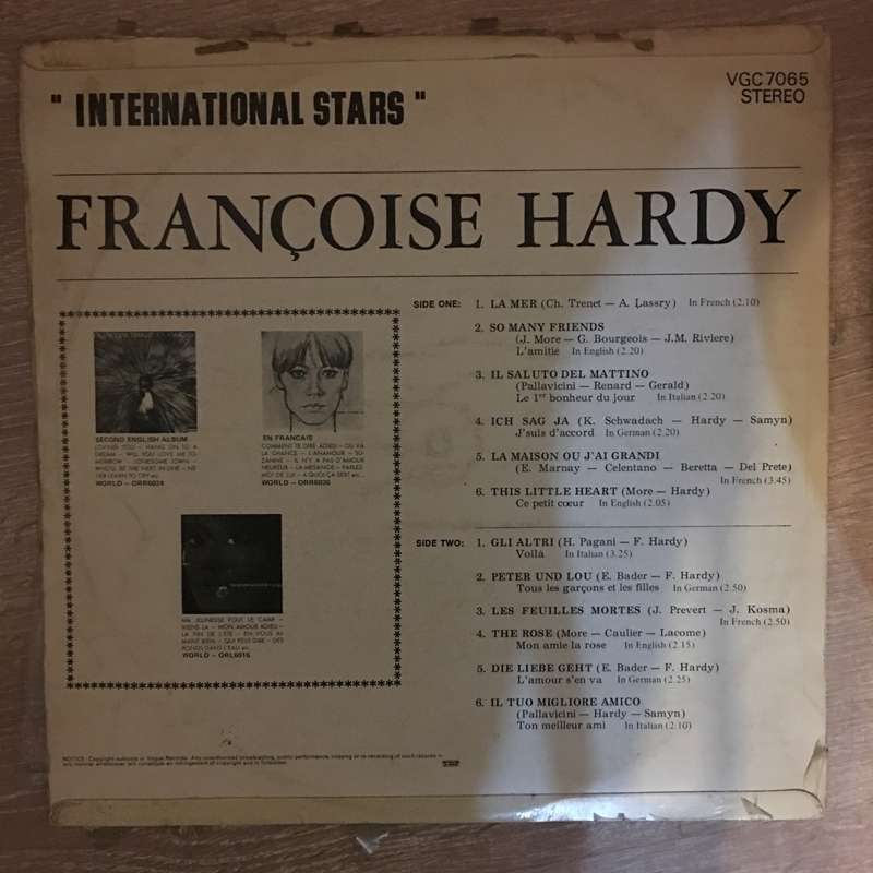 Françoise Hardy  International Stars - Vinyl LP Record - Opened  - Good Quality (G)