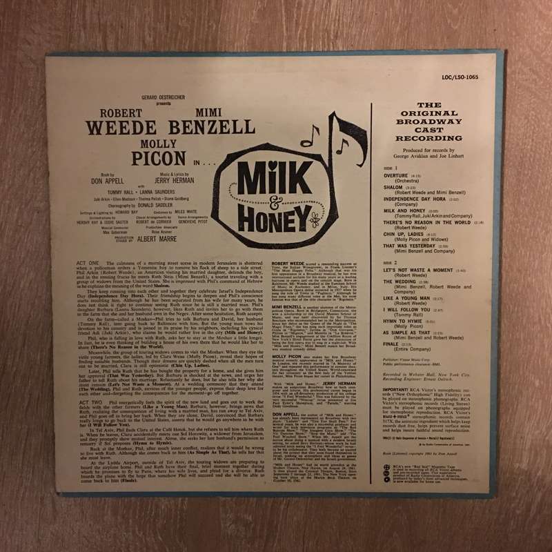 Robert Weede, Mimi Benzell, Molly Picon  Milk And Honey - The Original Broadway Cast Record...