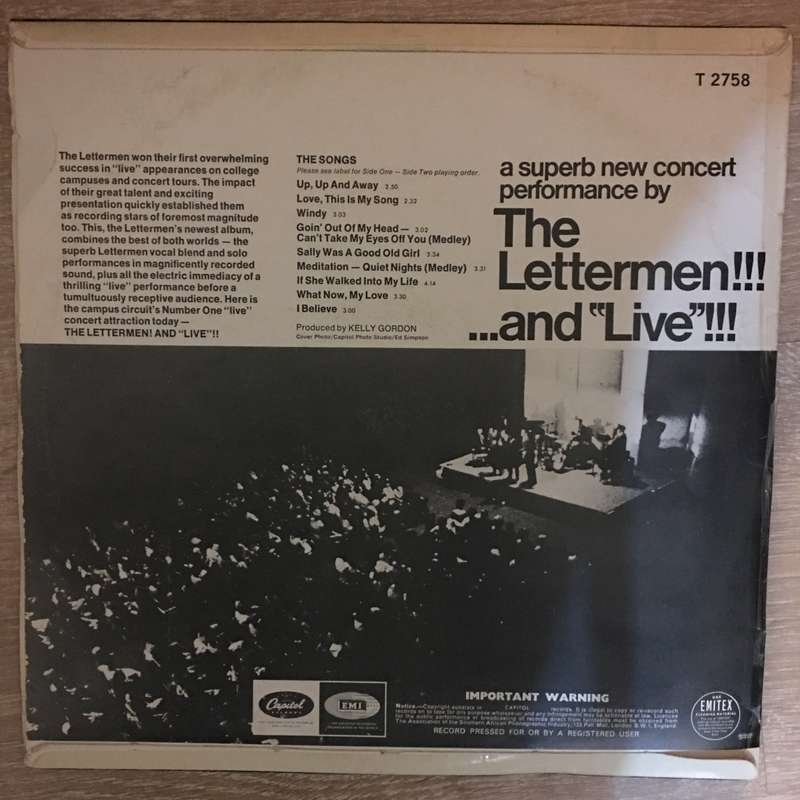 The Lettermen  The Lettermen!!! ... And "Live!" -  Vinyl LP Record - Opened  - Very-Good Qu...