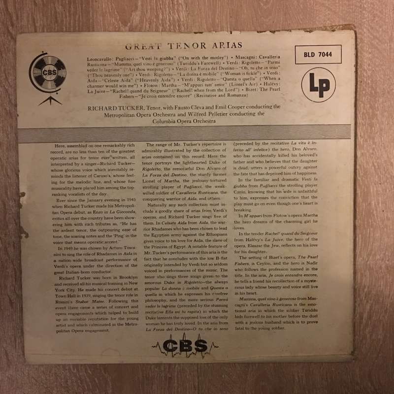 Richard Tucker - Great Tenor Arias - Vinyl LP Record - Opened  - Good+ Quality (G+)