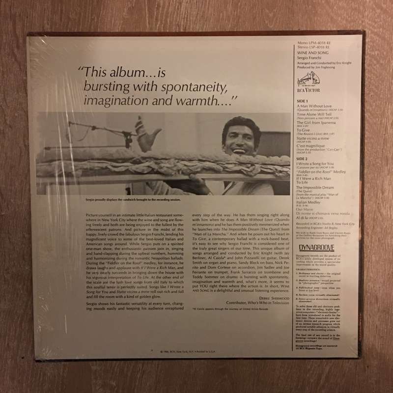 Sergio Franchi  Wine & Song - Vinyl LP Record - Opened  - Very-Good Quality (VG)