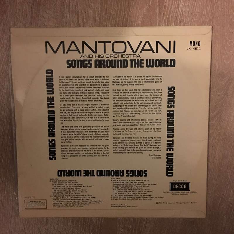 Mantovani and His Orchestra - Songs Around The World - Vinyl LP Record - Opened  - Very-Good+ Qua...