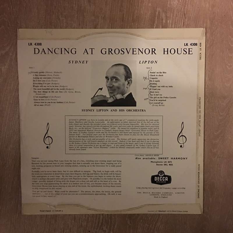 Sydney Lipton And His Orchestra  Dancing At Grosvenor House - Vinyl LP Record - Opened  - V...
