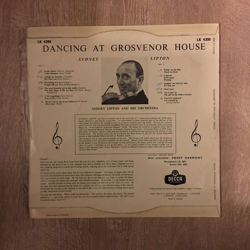 Sydney Lipton And His Orchestra  Dancing At Grosvenor House - Vinyl LP Record - Opened  - V...