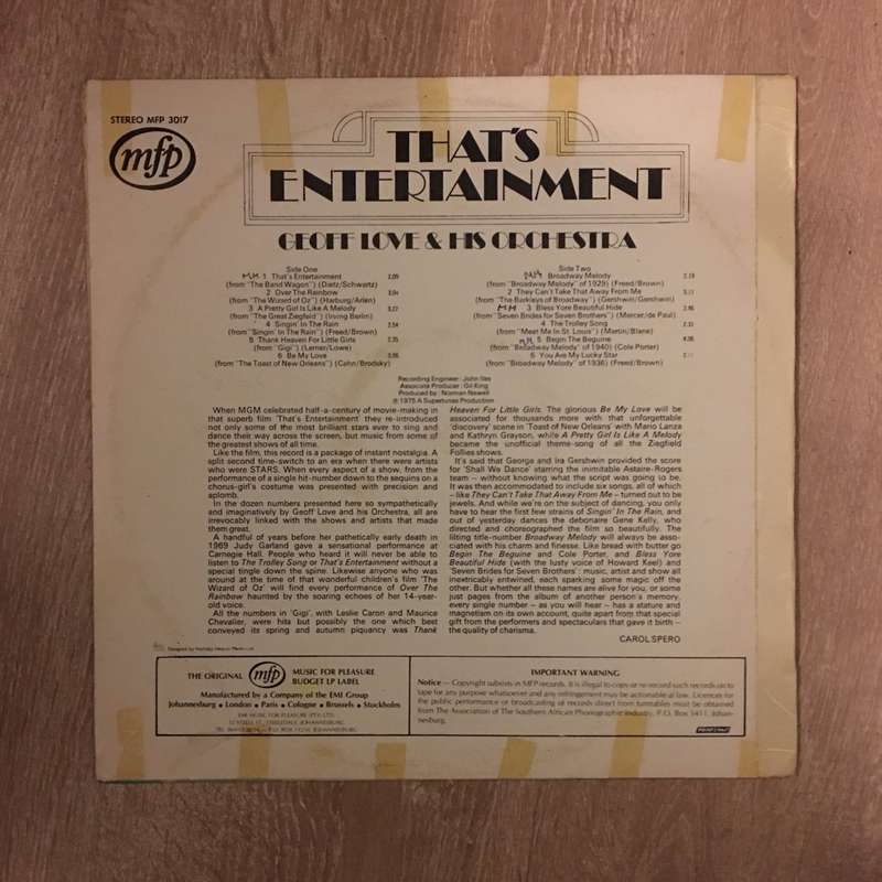 Geoff Love And His Orchestra- That's Entertainment - Vinyl LP Record - Opened  - Very-Good Qualit...