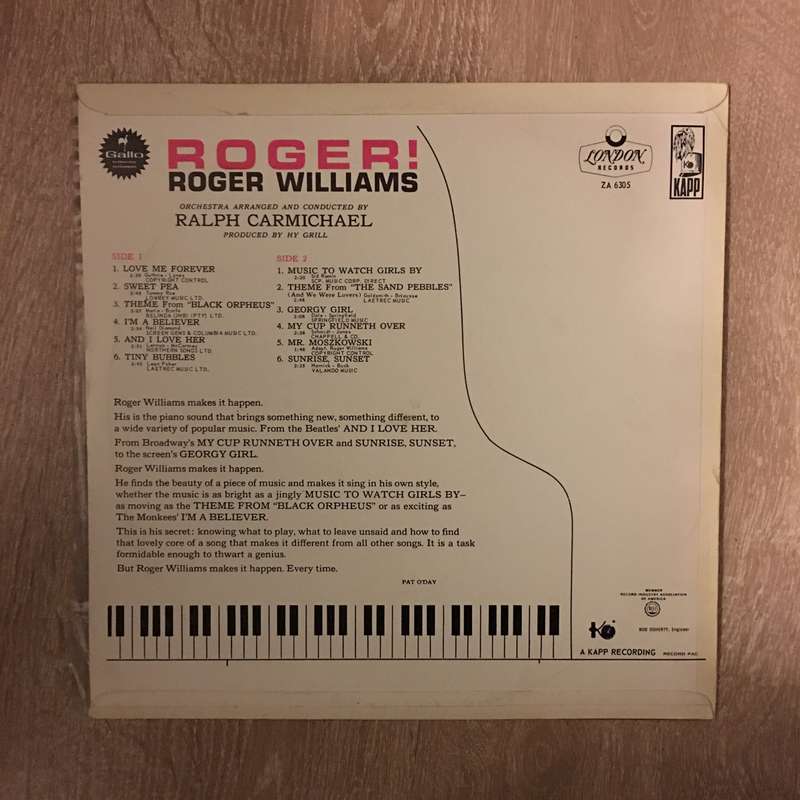 Roger Williams - Vinyl LP Record - Opened  - Very-Good+ Quality (VG+)