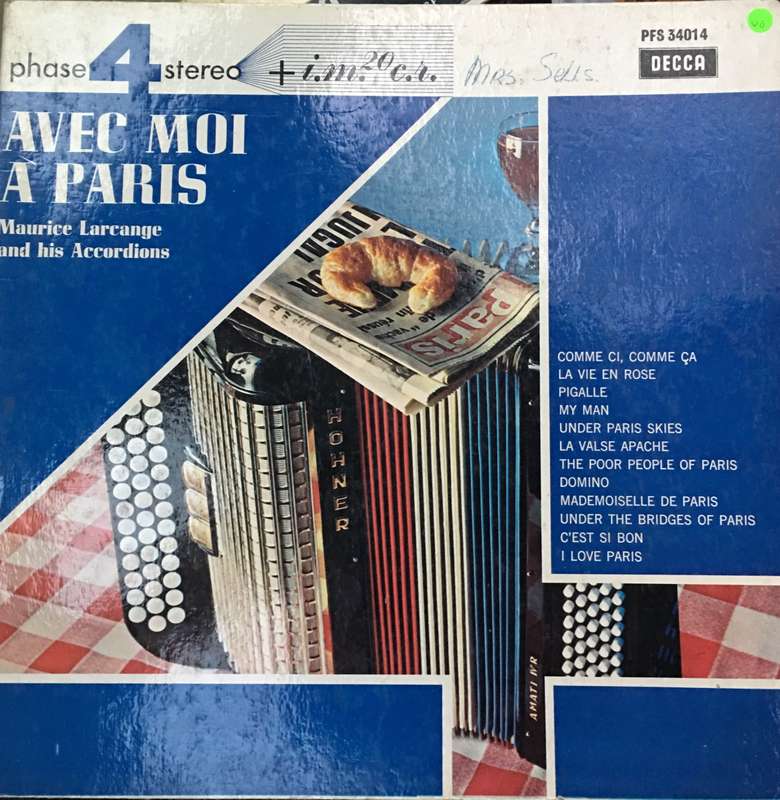 Maurice Larcange and his Accordians  - Avec Moi A Paris - Vinyl LP Record - Opened  - Very-Good Q...