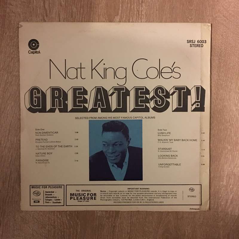 Nat King Cole's Greatest - Vinyl LP Record - Very-Good Quality (VG)