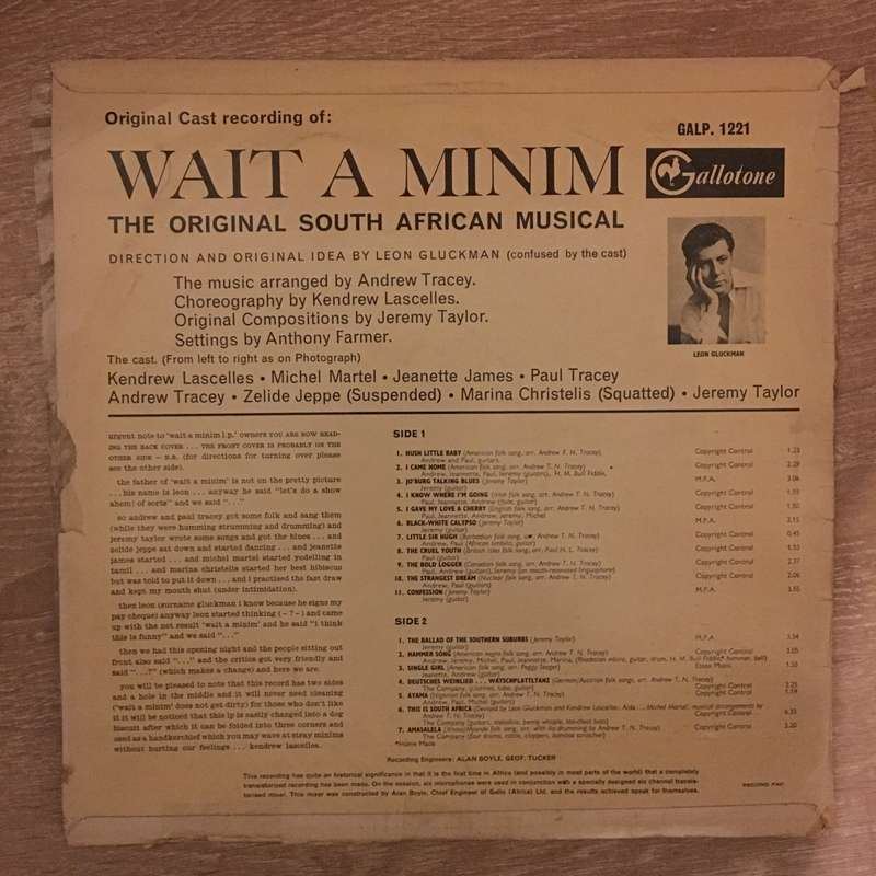 Leon Gluckman - Wait A Minim - Rare Original Cast Recording at Intimate Theatre - Vinyl LP Record...
