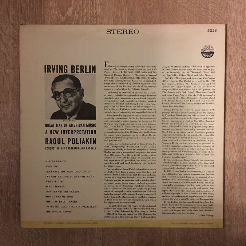 Raoul Poliakin  Irving Berlin - A New Interpretation  - Vinyl LP Record - Opened  - Very-Go...