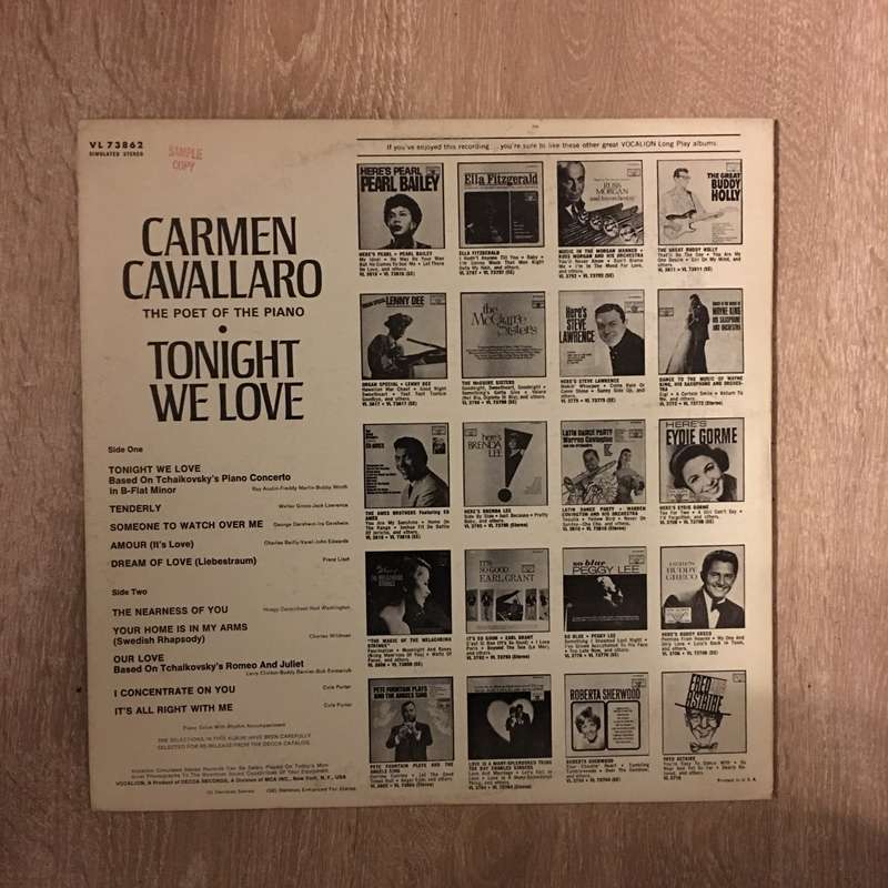 Carmen Cavallaro  Tonight We Love - Vinyl LP Record - Opened  - Good+ Quality (G+)