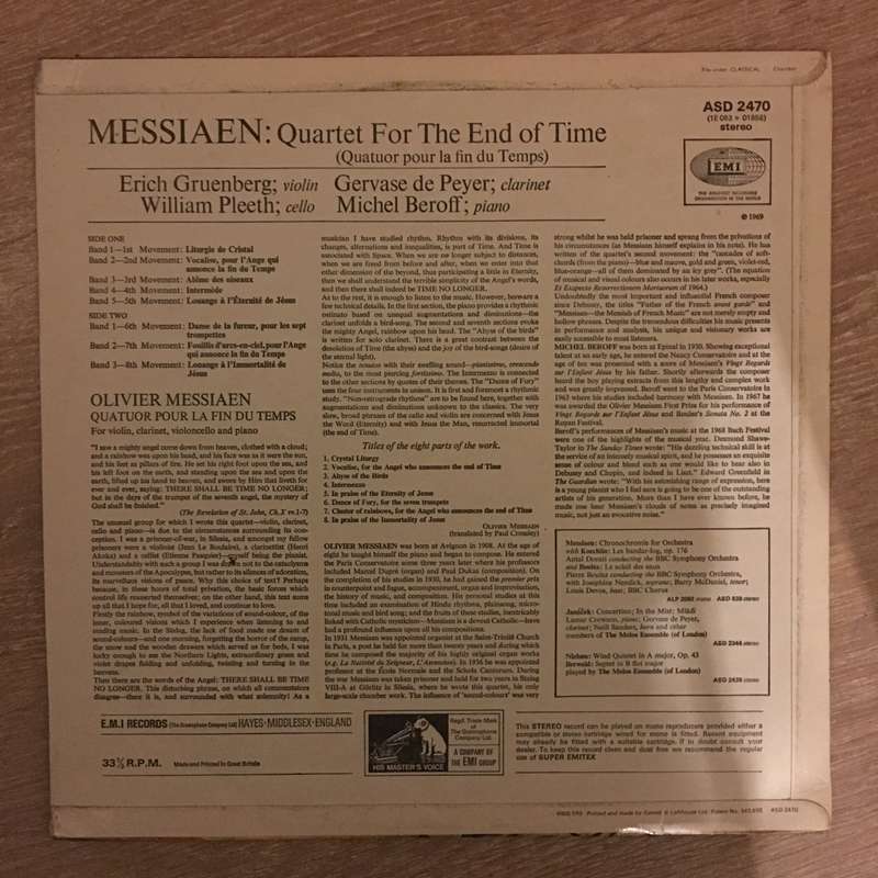 Olivier Messiaen - Michel Beroff, Erich Gruenberg, Gervase de Peyer, William Pleeth  Quarte...