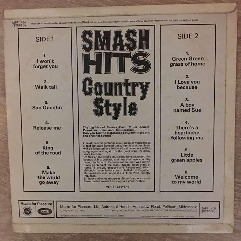 Smash Hits Country Style -  Vinyl LP Record - Opened  - Very-Good- Quality (VG-)