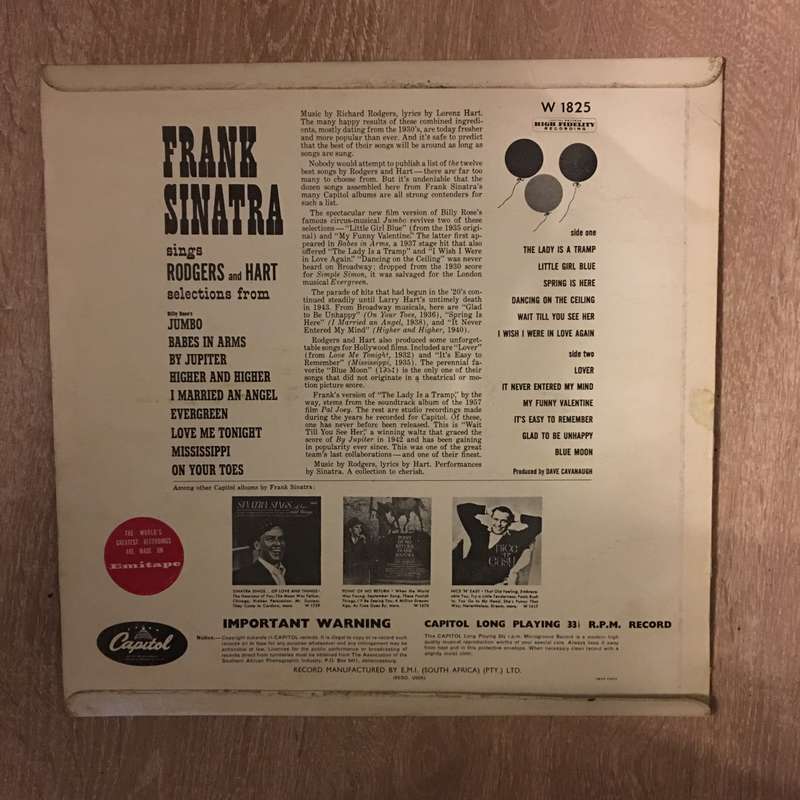 Frank Sinatra  Sings Rodgers And Hart - Vinyl LP Record - Opened  - Very-Good+ Quality (VG+)