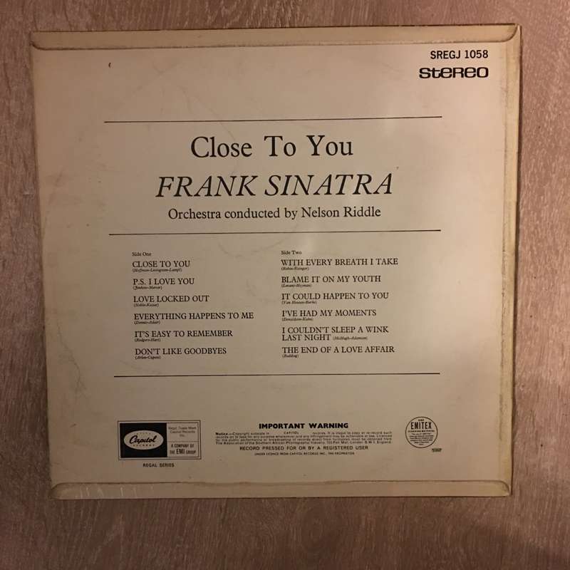 Frank Sinatra  Close To You - Vinyl LP Record - Opened  - Very-Good+ Quality (VG+)