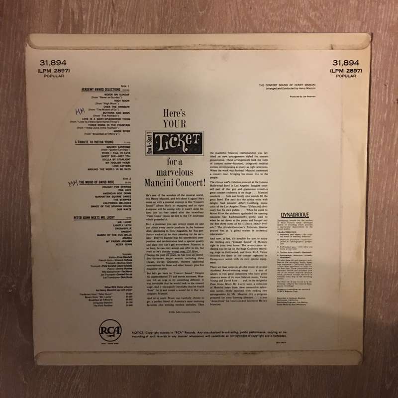 Henry Mancini  The Concert Sound Of Henry Mancini - Vinyl LP Record - Opened  - Very-Good+ ...